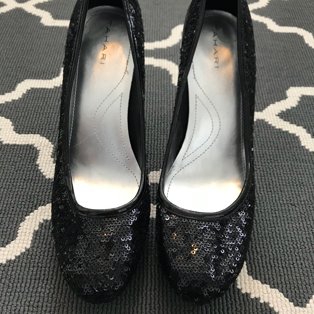Black sequence heels